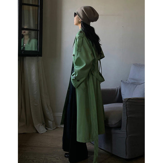 Abrigo Trench de Cuero Verde Medio para Mujer - Image 4
