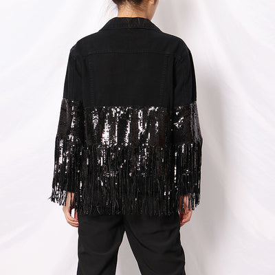 Chaqueta Denim Oversize con Lentejuelas, Bolsillos y Detalles Rotos - Image 2
