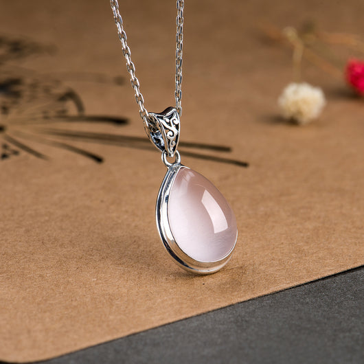 Collar Clavícula Plata 925 Cuarzo Rosa Cristal Hielo Gota Mujer - Image 3