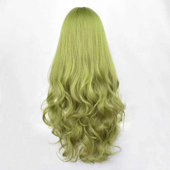Peluca Ondas Grandes Verde Menta con Flequillo Aéreo - Elegancia Moderna