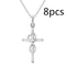 Alloy Pendant With Diamond And Eight-character Cross Necklace Plateado 8PC
