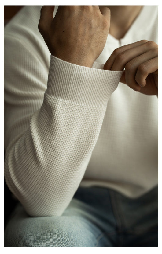 Suéter Henley Casual de Cuello V y Manga Larga para Hombre - Image 28