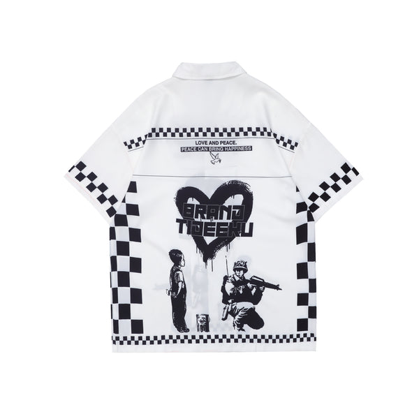 Camisa Manga Corta Cuadros Retro para Hombre