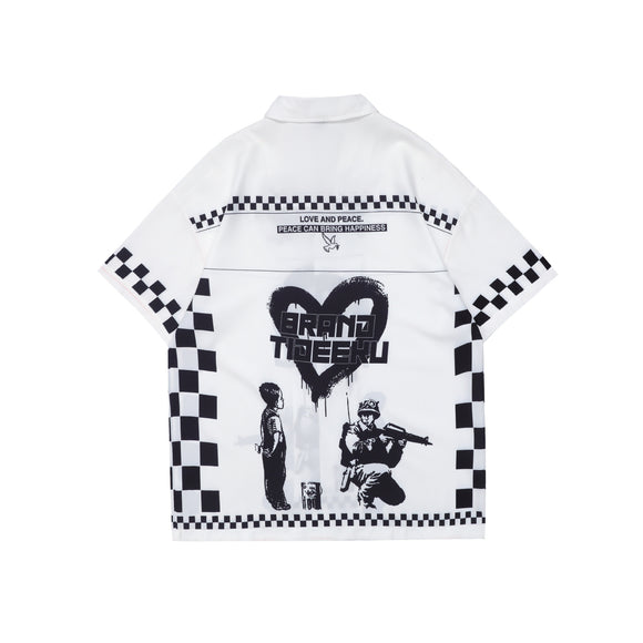 Camisa Manga Corta Cuadros Retro para Hombre