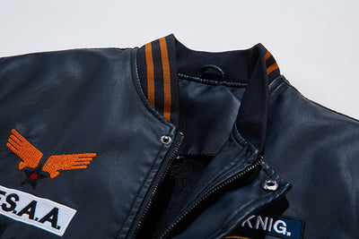 Chaqueta de Cuero Cropped con Forro Polar para Hombre - Estilo Béisbol - Image 9