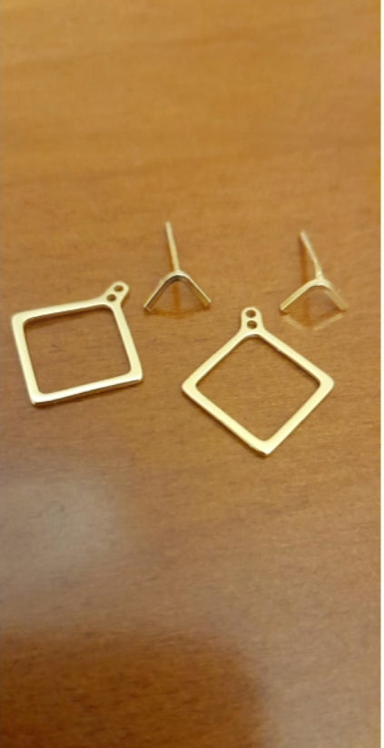 Aretes Geométricos Cuadrados Dos Piezas Versátiles para Mujer - Image 7