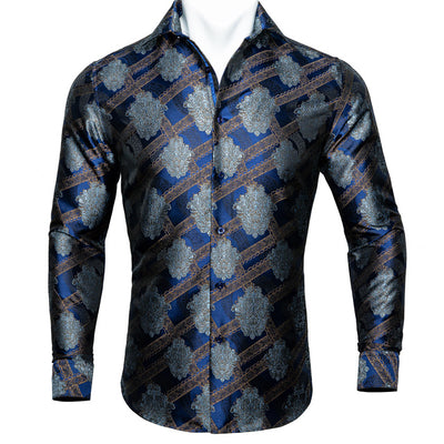 Camisa de Seda Estampado Paisley Azul Verdoso - Diseño Floral Sofisticado para Hombre - Image 2