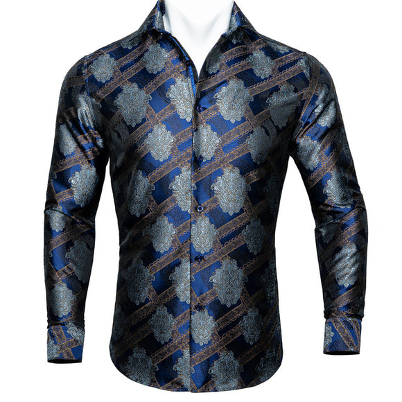 Camisa de Seda Estampado Paisley Azul Verdoso - Diseño Floral Sofisticado para Hombre
