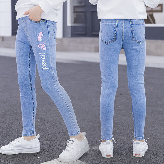 Pantalones Infantiles Slim Fit con Estampado de Mariposa - Jeans Elásticos y Cómodos - Image 7