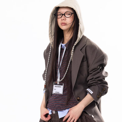 Blazer Boyfriend con Capucha y Patchwork para Mujer - Image 4