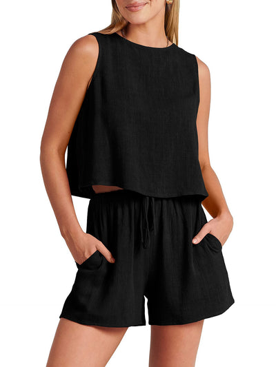 Conjunto de Dos Piezas Shorts Sueltos de Algodón y Lino para Mujer - Image 5
