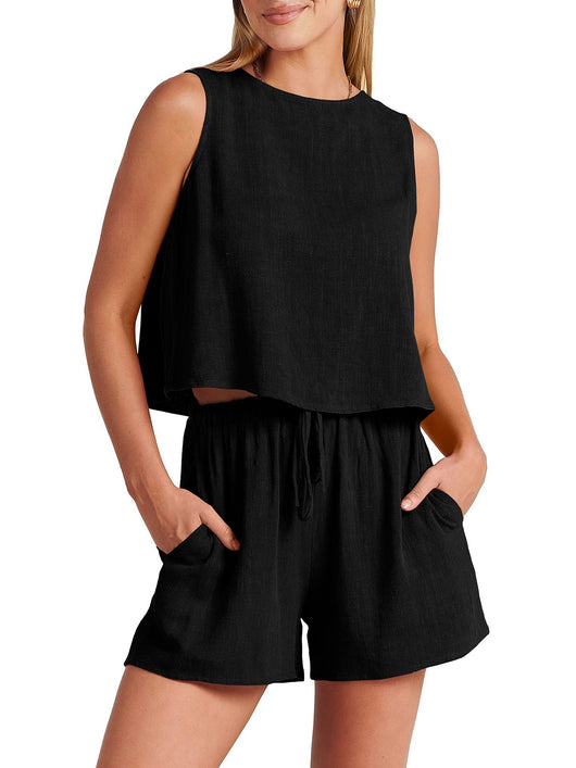 Conjunto de Dos Piezas Shorts Sueltos de Algodón y Lino para Mujer - Image 5