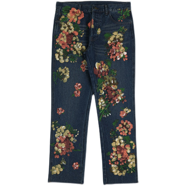 Jeans de Verano con Diseño Floral Dibujado a Mano