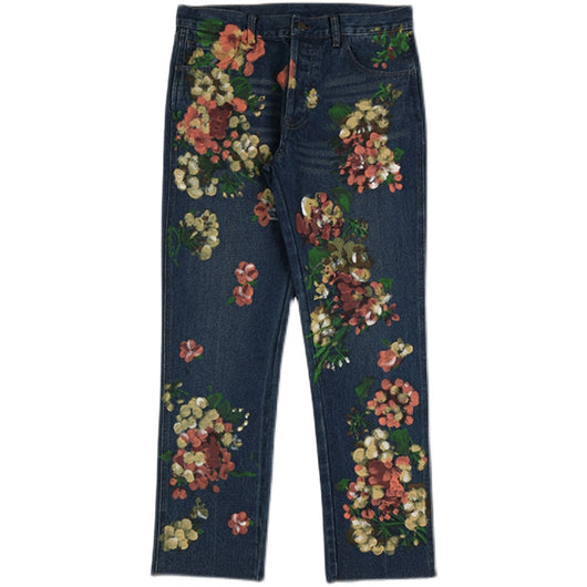 Jeans de Verano con Diseño Floral Dibujado a Mano