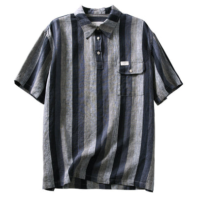 Camisa de Lino Cuadros Casual Japonesa para Hombre - Manga Corta - Image 2