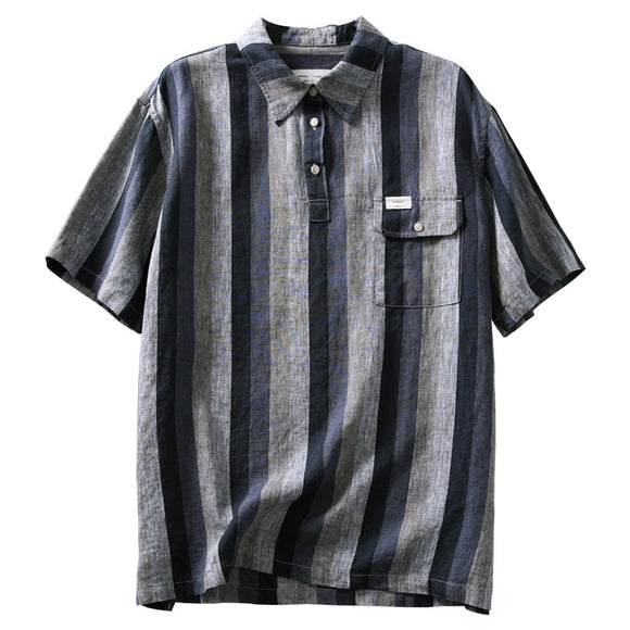 Camisa de Lino Cuadros Casual Japonesa para Hombre - Manga Corta