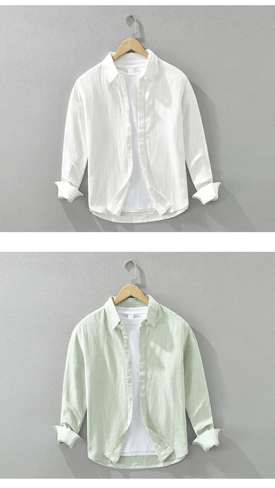 Camisa de Lino Suelta para Hombre - Estilo Casual Artístico de Manga Larga - Image 11