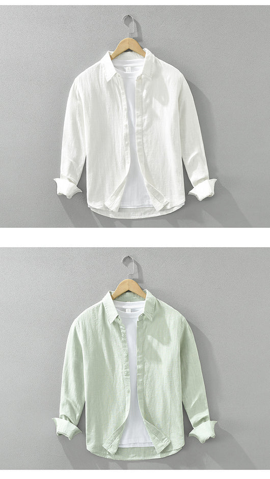 Camisa de Lino Suelta para Hombre - Estilo Casual Artístico de Manga Larga - Image 11
