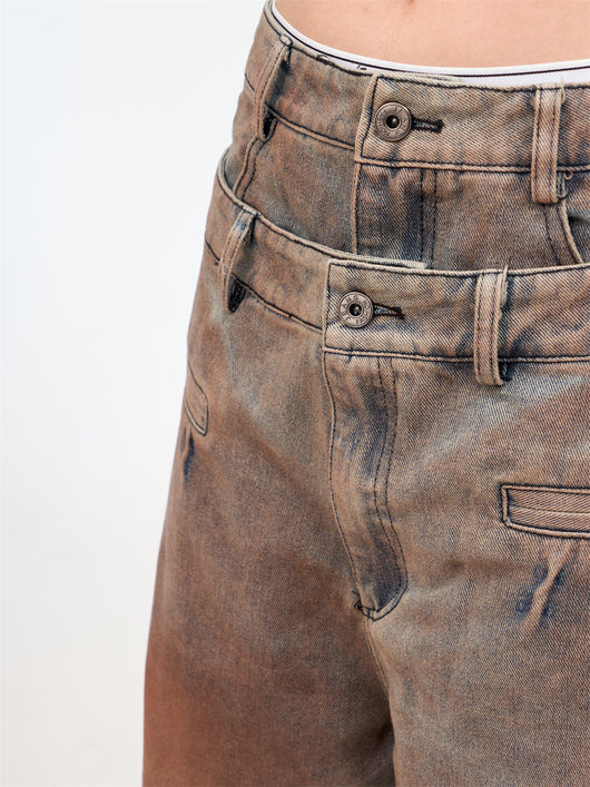 Jeans Retro Americano Cintura Doble Efecto Lavado para Mujer - Image 13
