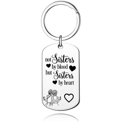 Llavero de Acero Inoxidable en Forma de Corazón con Grabado Hermanas