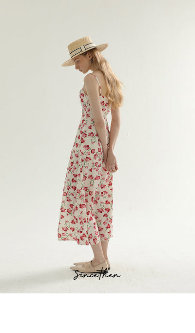 Vestido Vintage Floral Francés con Abertura y Tirantes - Image 12