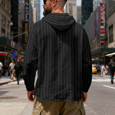 Camisa Lino Holgada Talla Grande Hombre a Rayas con Capucha - Image 26
