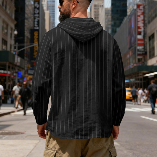 Camisa Lino Holgada Talla Grande Hombre a Rayas con Capucha - Image 26