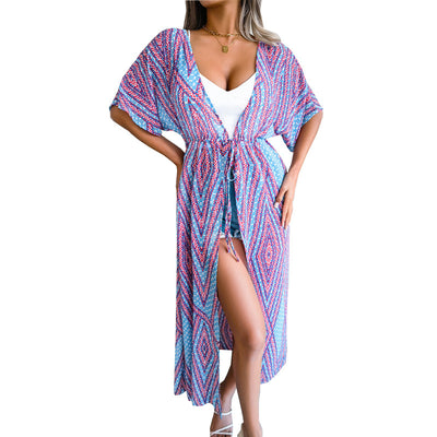 Cardigan Playero Estampado Mujer con Cierre de Cordones - Image 4