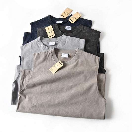Camiseta Sin Mangas de Algodón Lavado Vintage para Hombre