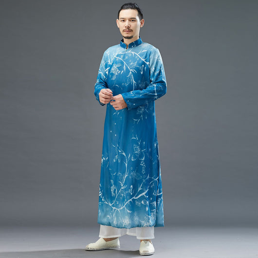 Bata Hanfu Azul Mejorada para Hombre con Cuello Mao y Mangas Largas - Image 11