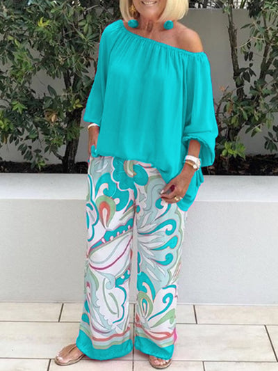 Conjunto Casual Elegante: Pantalón Estampado + Top Hombro Descubierto - Image 4