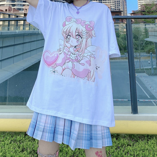 Playera Estampado Girly Suelta Manga Corta Soft Girl