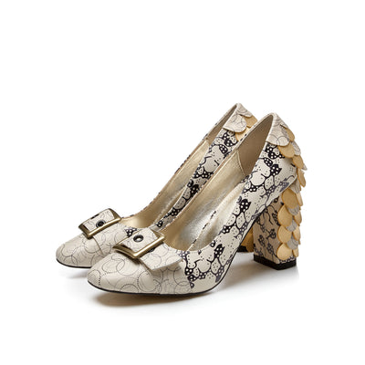 Zapatos de Tacón Grueso Estampado en Cuero Tallas Grandes - Image 7