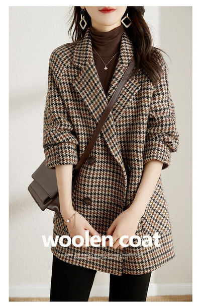 Abrigo de Lana Cuadros Houndstooth con Cuello Tipo Blazer para Mujer - Image 10
