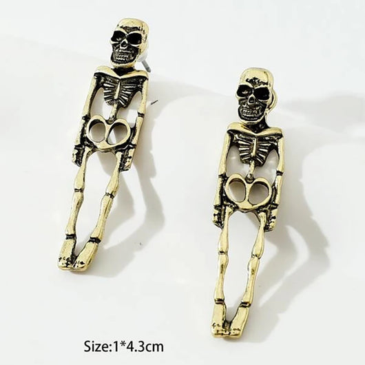Aretes Calavera Desmontables - Diseño Esqueleto Humano en Oro y Plata