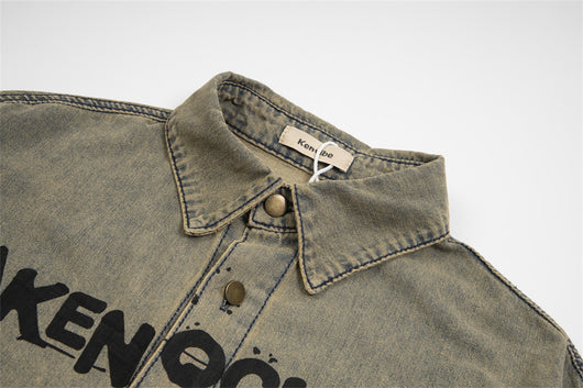 Camisa Denim Desgastada con Letras Waste para Hombre - Image 12