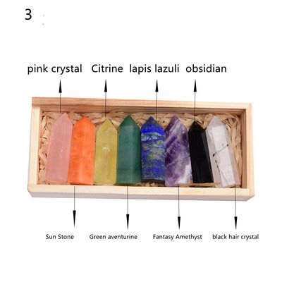 Set de Puntas de Cristal Natural Cuarzo Blanco con Caja de Madera de 8 Colores - Image 6