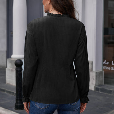 Camisa de Cuello Mao con Volantes y Manga Larga - Image 5