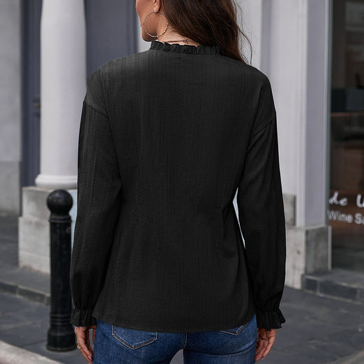 Camisa de Cuello Mao con Volantes y Manga Larga - Image 5