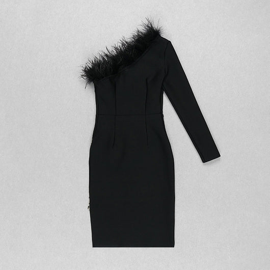 Vestido de Malla con Cuello de Piel Sintética, Hombro Descubierto y Lunares - Image 10
