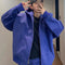 Chamarra Hoodie Azul Suelta con Cierre - Abrigo Corto Retro para Hombre