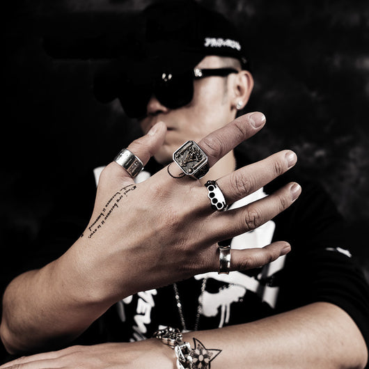 Anillo y Pulsera de Acero Titanio Estilo Punk Calavera Europeo Americano - Image 11