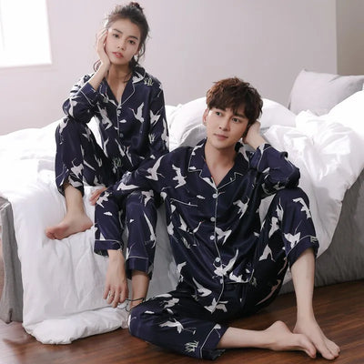 Pijamas de Seda para Parejas - Manga Larga Fresca y Cómoda - Image 26