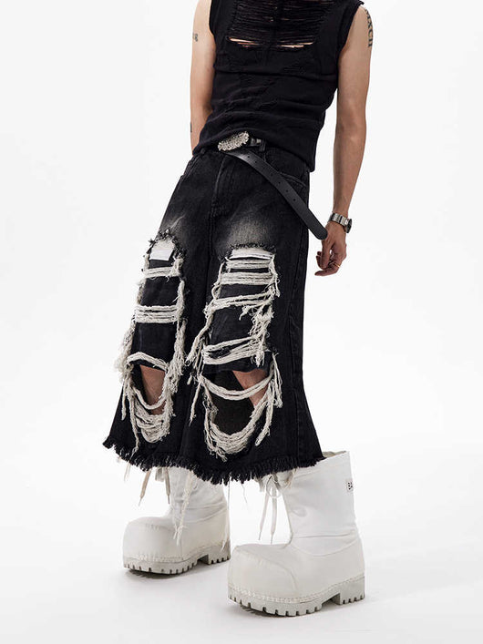 Pantalón Cropped Roto con Parches Estilo Vintage - Image 4