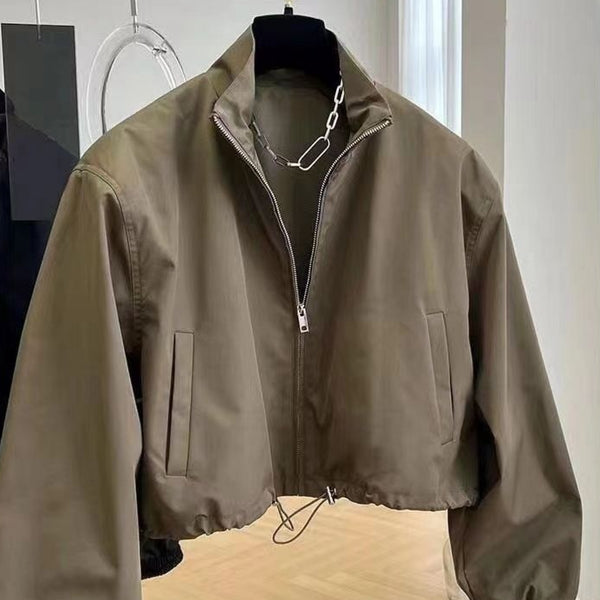 Abrigo Trench Corto para Mujer con Cuello Parado Casual