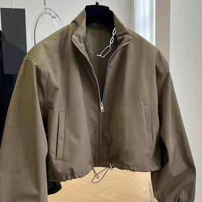 Abrigo Trench Corto para Mujer con Cuello Parado Casual
