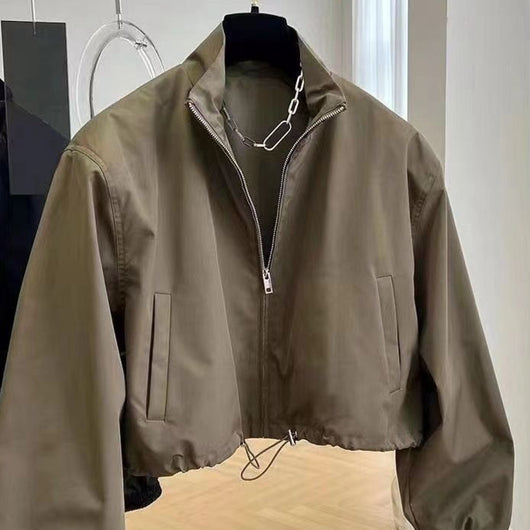 Abrigo Trench Corto para Mujer con Cuello Parado Casual
