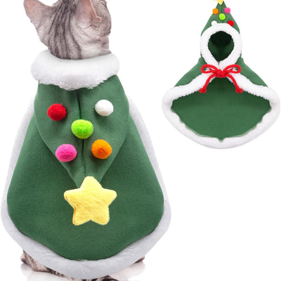 Capa Navideña para Gatos con Sombrero de Estrellas de Terciopelo
