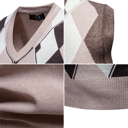 Suéter Tejido Jacquard para Hombre - Chaleco Cuello V - Image 4