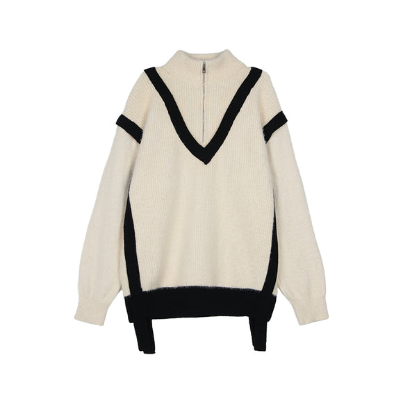 Suéter Tejido de Mohair para Hombre - Cuello Polo Suelto Invierno